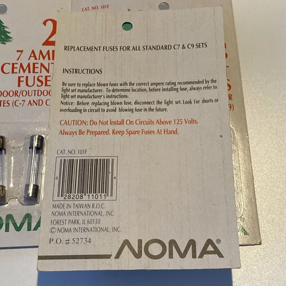 Vintage NOMA 7 Amp Replacement Fuses 3 Packs With 2 Each New NOS For C-7 & C-9